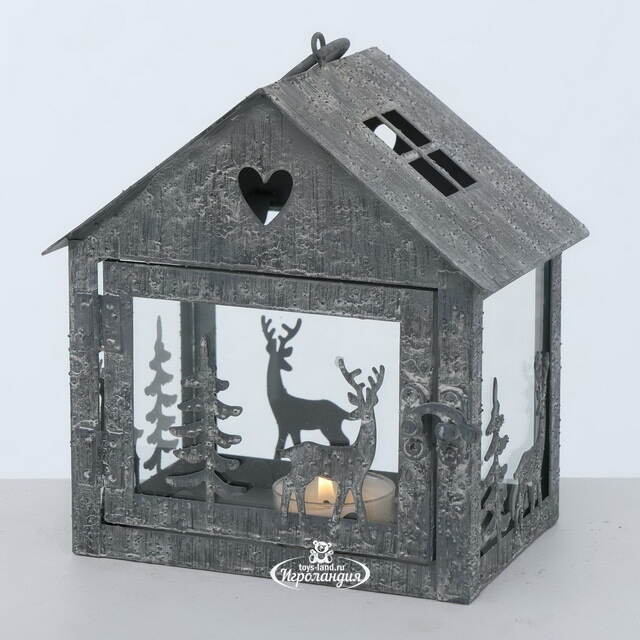 Набор подсвечников-домиков Олени в Лесу 16-27 см серый, 2 шт Boltze