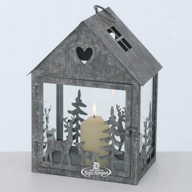 Набор подсвечников-домиков Олени в Лесу 16-27 см серый, 2 шт Boltze