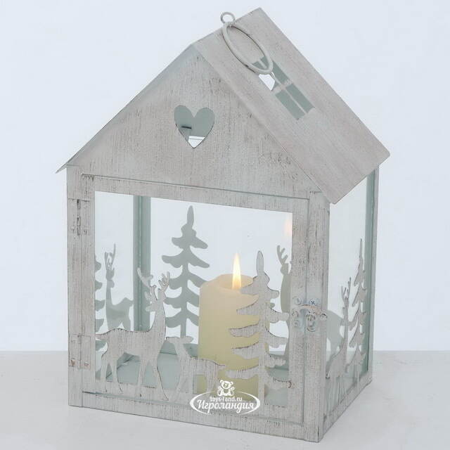 Набор подсвечников-домиков Олени в Лесу 16-27 см белый, 2 шт Boltze