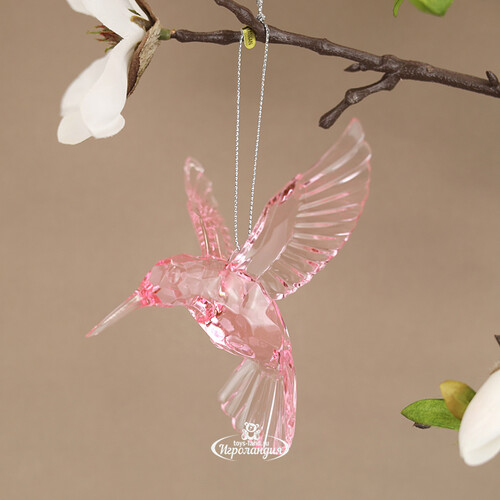 Елочная игрушка Солнечная Птичка Колибри 13 см розовая, подвеска Forest Market