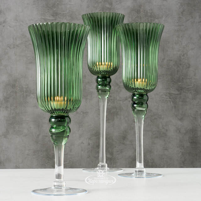 Набор стеклянных подсвечников - бокалов Green Latorre 30-40 см, 3 шт Boltze