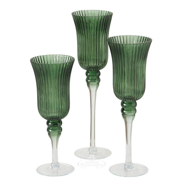 Набор стеклянных подсвечников - бокалов Green Latorre 30-40 см, 3 шт Boltze