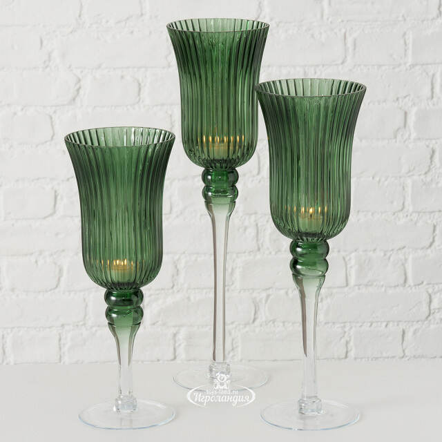 Набор стеклянных подсвечников - бокалов Green Latorre 30-40 см, 3 шт Boltze