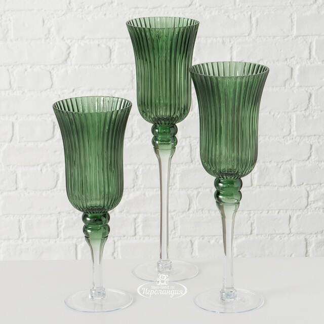 Набор стеклянных подсвечников - бокалов Green Latorre 30-40 см, 3 шт Boltze