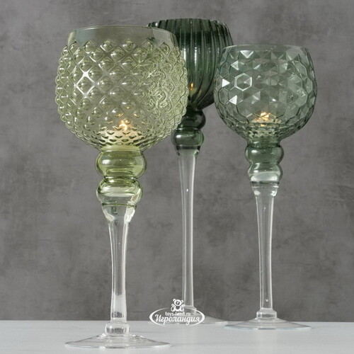 Набор стеклянных подсвечников - бокалов Модена 30-40 см зеленый, 3 шт Boltze