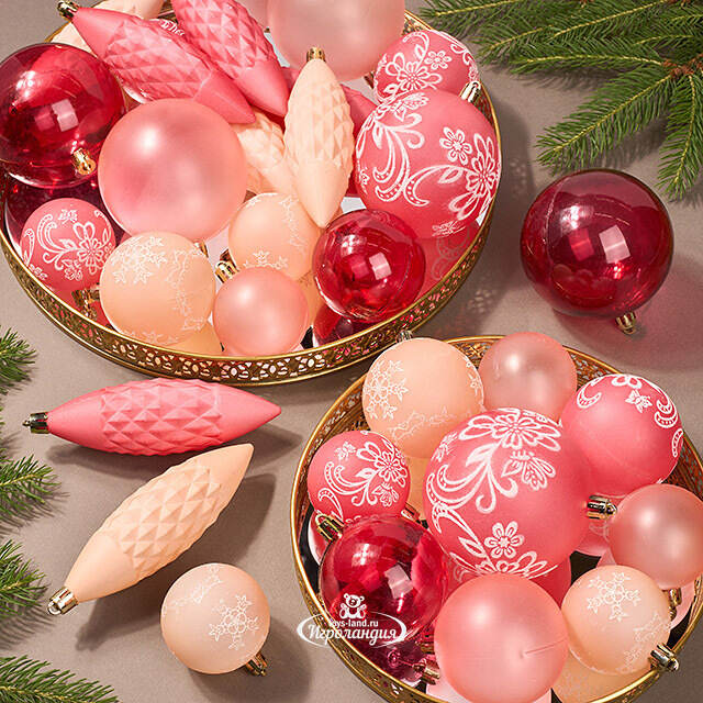 Набор елочных игрушек Pink Tenderness 5-12 см, 31 шт, подвеска Winter Deco