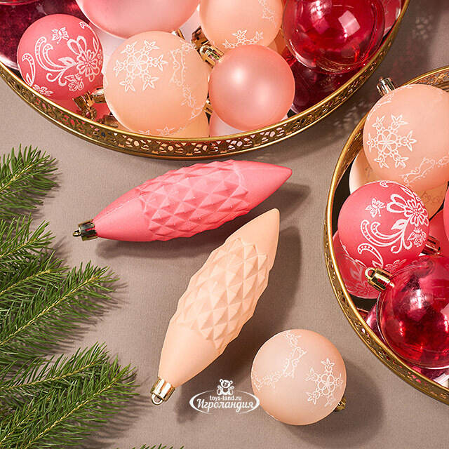 Набор елочных игрушек Pink Tenderness 5-12 см, 31 шт, подвеска Winter Deco