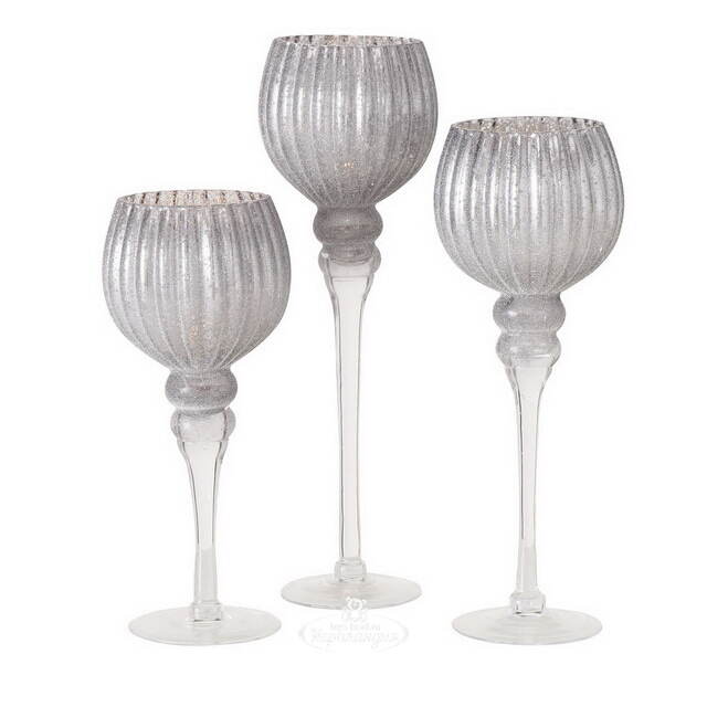 Набор стеклянных подсвечников - бокалов Альфонсо 30-40 см, 3 шт Boltze