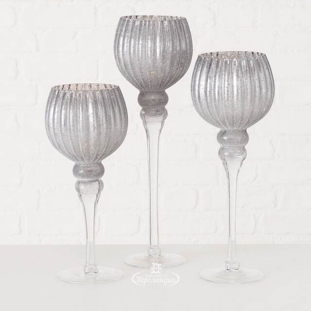 Набор стеклянных подсвечников - бокалов Альфонсо 30-40 см, 3 шт Boltze