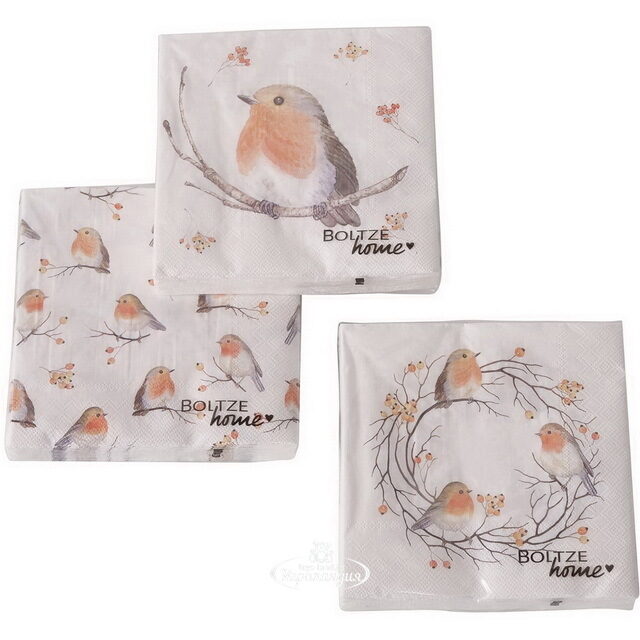 Бумажные салфетки Снегирь Робин 17*17 см, 20 шт Boltze