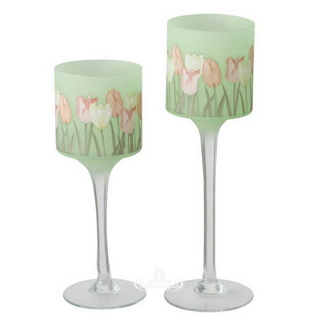 Набор стеклянных подсвечников - бокалов Тюльпаны - Rincone la Piedra 25-30 см, 2 шт Boltze