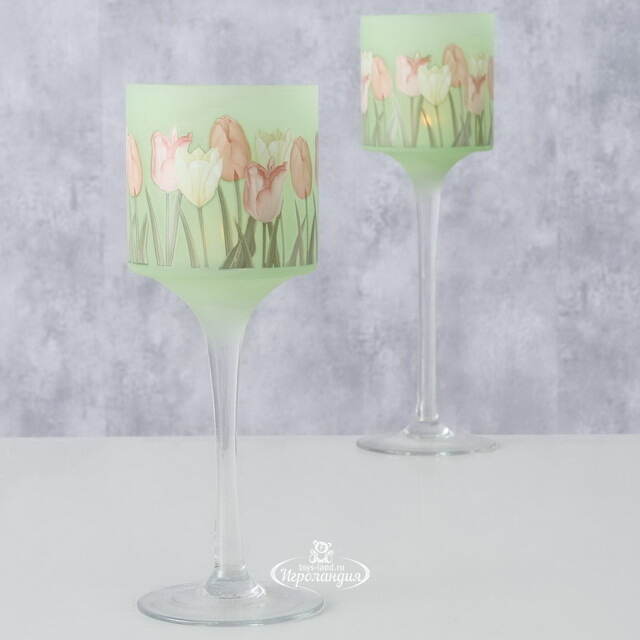 Набор стеклянных подсвечников - бокалов Тюльпаны - Rincone la Piedra 25-30 см, 2 шт Boltze
