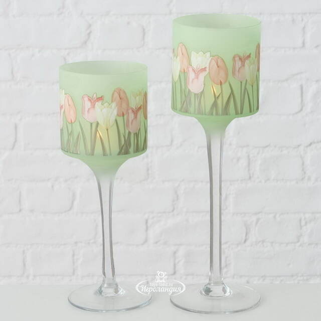 Набор стеклянных подсвечников - бокалов Тюльпаны - Rincone la Piedra 25-30 см, 2 шт Boltze