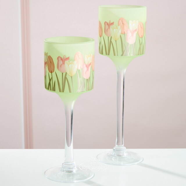 Набор стеклянных подсвечников - бокалов Тюльпаны - Rincone la Piedra 25-30 см, 2 шт Boltze