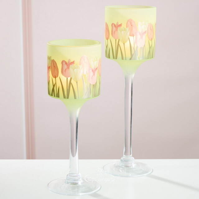 Набор стеклянных подсвечников - бокалов Тюльпаны - Rincone la Piedra 25-30 см, 2 шт Boltze