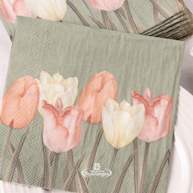 Бумажные салфетки Тюльпаны 17*17 см зеленые, 20 шт Boltze (Больтце)