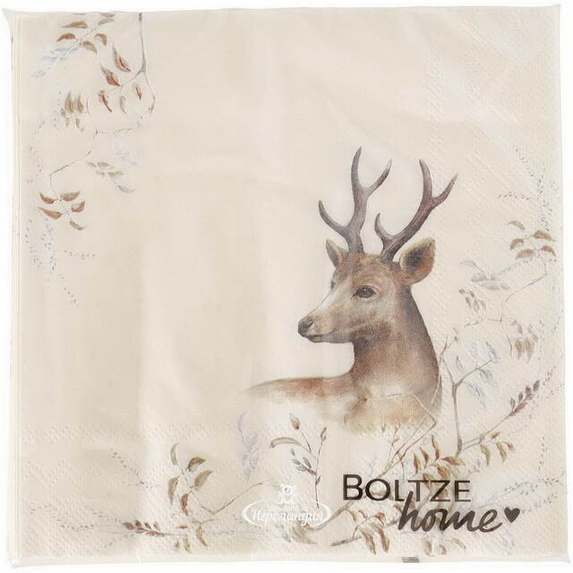 Бумажные салфетки Олень Руперт 17*17 см бежевые, 20 шт Boltze