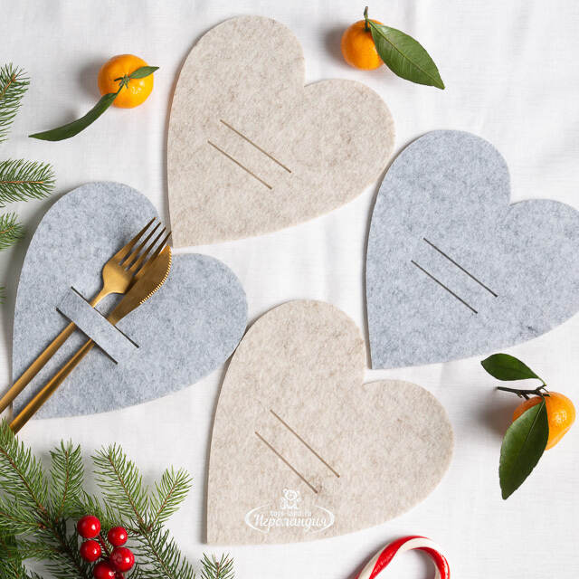 Конверты для столовых приборов Meranges - Сердце 21*20 см, 4 шт Boltze