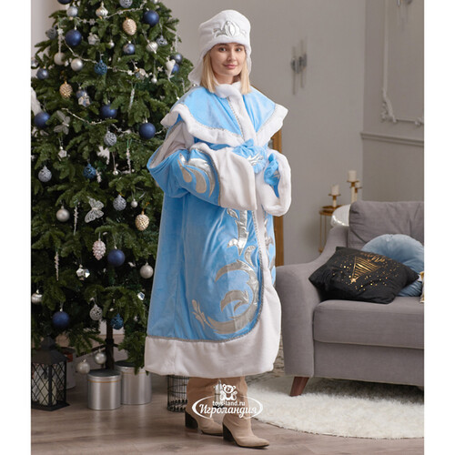Взрослый новогодний костюм Снегурочка Боярская, 44-48 размер, голубой Бока С
