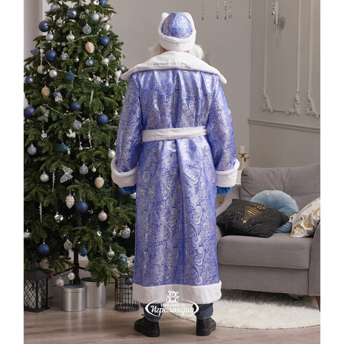 Взрослый карнавальный костюм Дед Мороз Царский, синий, 52-54 размер Бока С