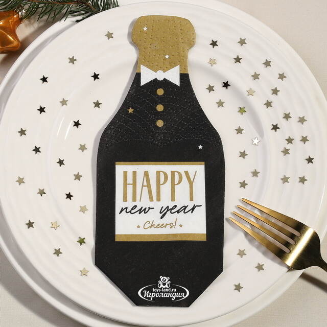 Бумажные салфетки Бутылочка Шампанского 19*6 см, 12 шт Boltze