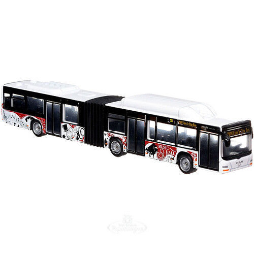 Городской автобус Music Hall 18 см металл 1:100 белый с красным Majorette