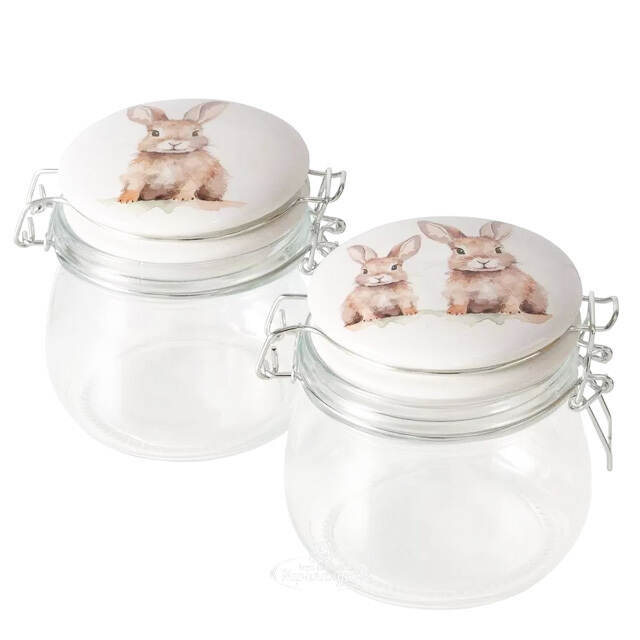 Стеклянная банка для хранения Кролики Шушу и Коко 11 см, 450 мл Boltze
