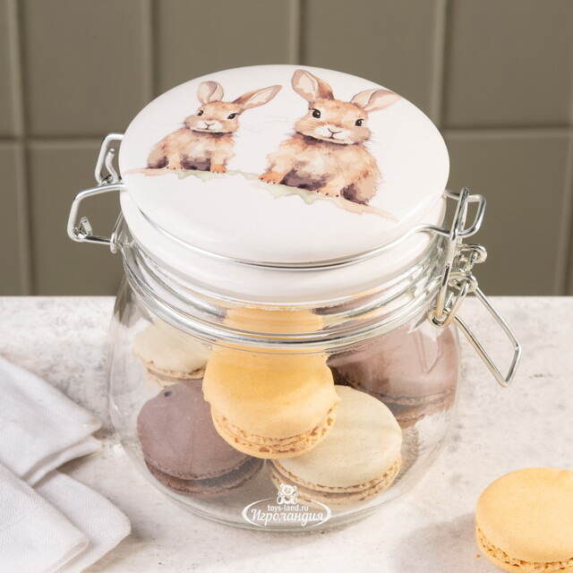 Стеклянная банка для хранения Кролики Шушу и Коко 11 см, 450 мл Boltze (Больтце)