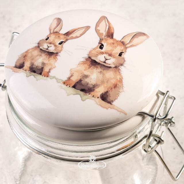 Стеклянная банка для хранения Кролики Шушу и Коко 11 см, 450 мл Boltze (Больтце)