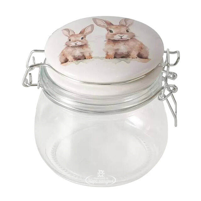 Стеклянная банка для хранения Кролики Шушу и Коко 11 см, 450 мл Boltze