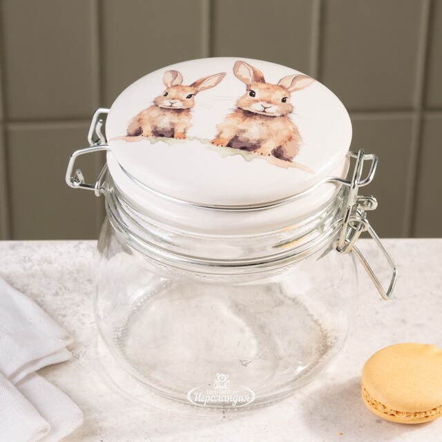Стеклянная банка для хранения Кролики Шушу и Коко 11 см, 450 мл Boltze (Больтце)