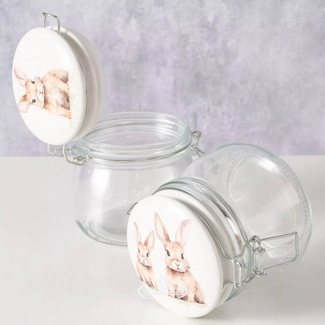 Стеклянная банка для хранения Кролики Шушу и Коко 11 см, 450 мл Boltze