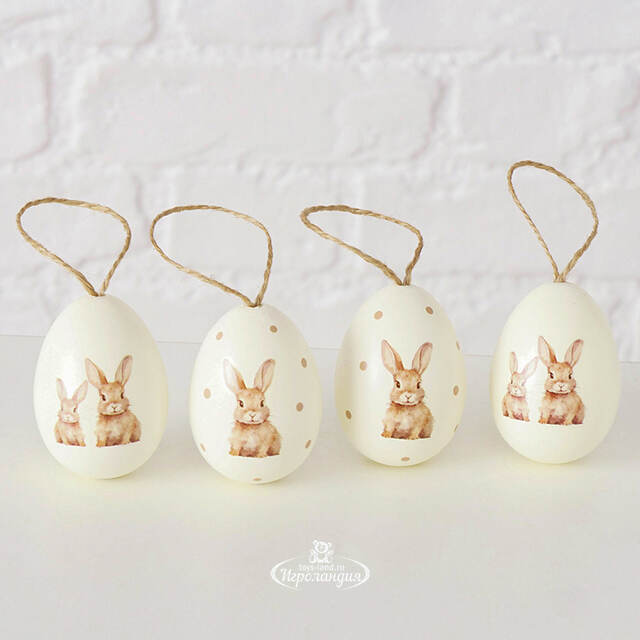 Пасхальные украшения Яйца Rabbit Brothers 6 см, 4 шт, подвеска  Boltze