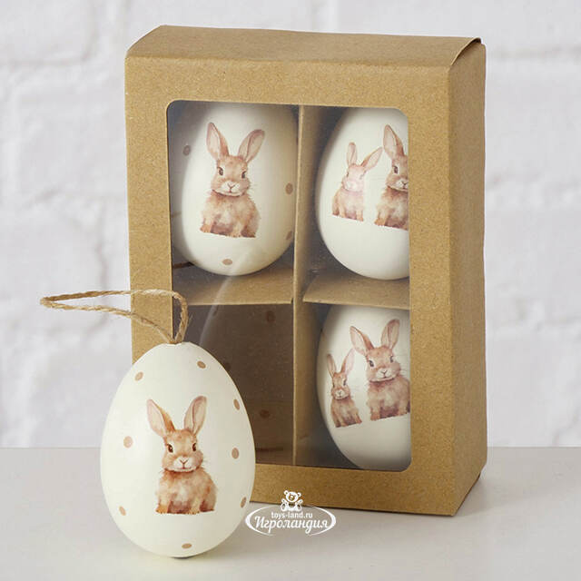 Пасхальные украшения Яйца Rabbit Brothers 6 см, 4 шт, подвеска  Boltze
