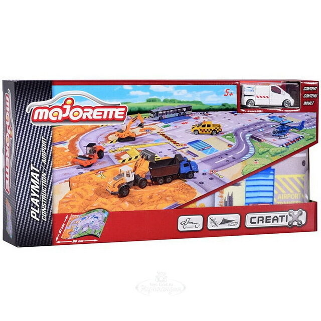 Игровой коврик Creatix - Стройка с машиной дорожной службы 96*51 см Majorette