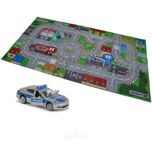 Игровой коврик Creatix - Город с полицейской машиной 96*51 см Majorette