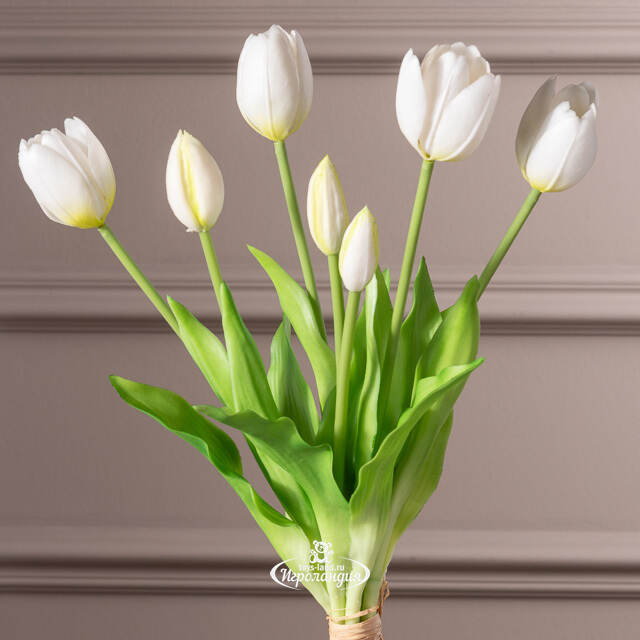 Силиконовые цветы Тюльпаны Грейт Милтон белые 40 см, 7 шт Boltze