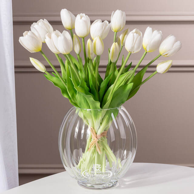 Силиконовые цветы Тюльпаны Грейт Милтон белые 40 см, 7 шт Boltze