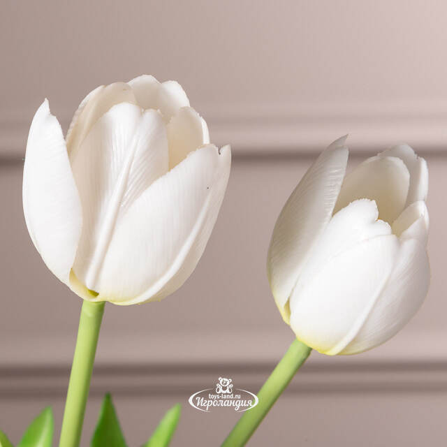 Силиконовые цветы Тюльпаны Грейт Милтон белые 40 см, 7 шт Boltze
