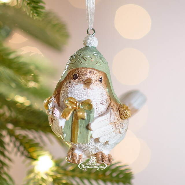 Елочная игрушка Птичка Ману с подарком 8 см Boltze