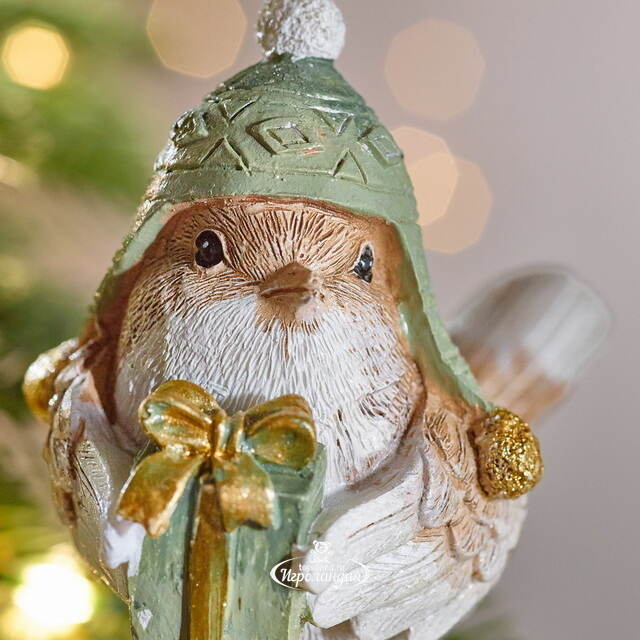 Елочная игрушка Птичка Ману с подарком 8 см Boltze