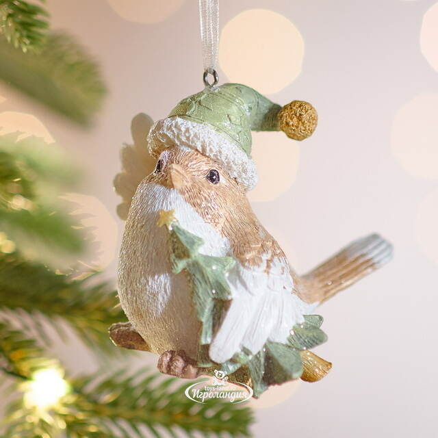 Елочная игрушка Птичка Ману с елочкой 8 см Boltze