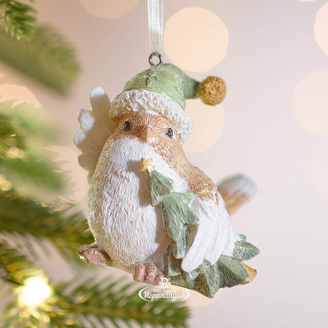 Елочная игрушка Птичка Ману с елочкой 8 см Boltze