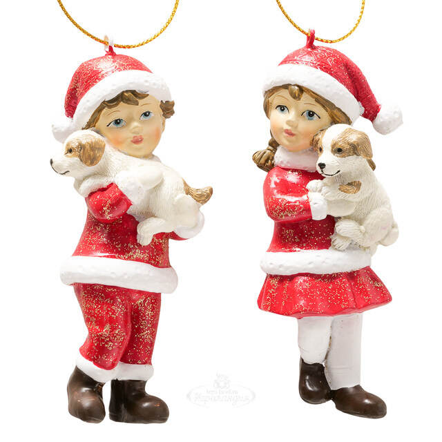Елочная игрушка Мальчик Лео со щенком - Christmas Dreams 12 см Boltze