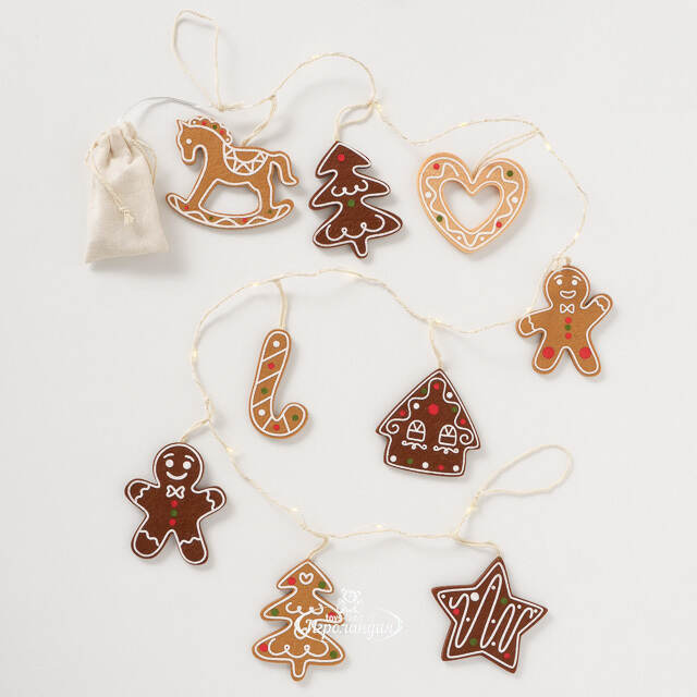 Светодиодная гирлянда на батарейках Gingerbread 160 см, 14 теплых белых LED ламп, таймер, IP20 Boltze