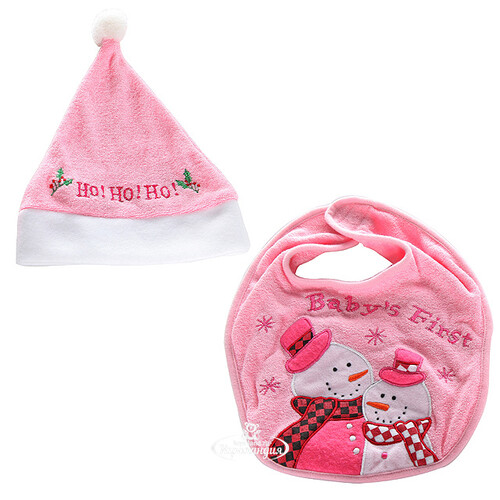 Костюм для новорожденного Новогодний чепчик и слюнявчик, розовый Billiet