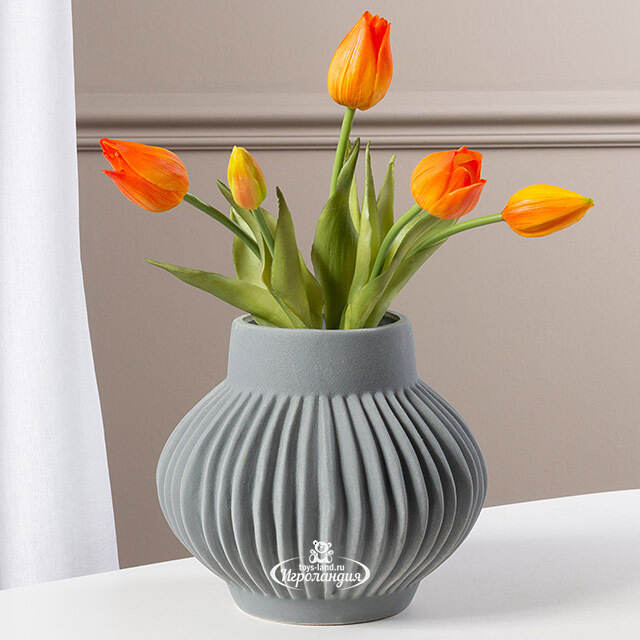 Силиконовые цветы Тюльпаны Паратео 5 шт, 26 см оранжевые EDG