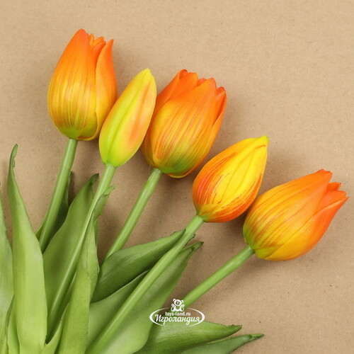 Силиконовые цветы Тюльпаны Parateo 5 шт, 26 см оранжевые EDG