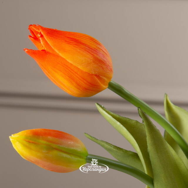 Силиконовые цветы Тюльпаны Паратео 5 шт, 26 см оранжевые EDG