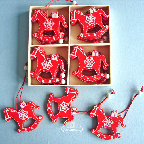 Набор деревянных елочных игрушек Рождественская Лошадка-Качалка 6 см, 12 шт Breitner